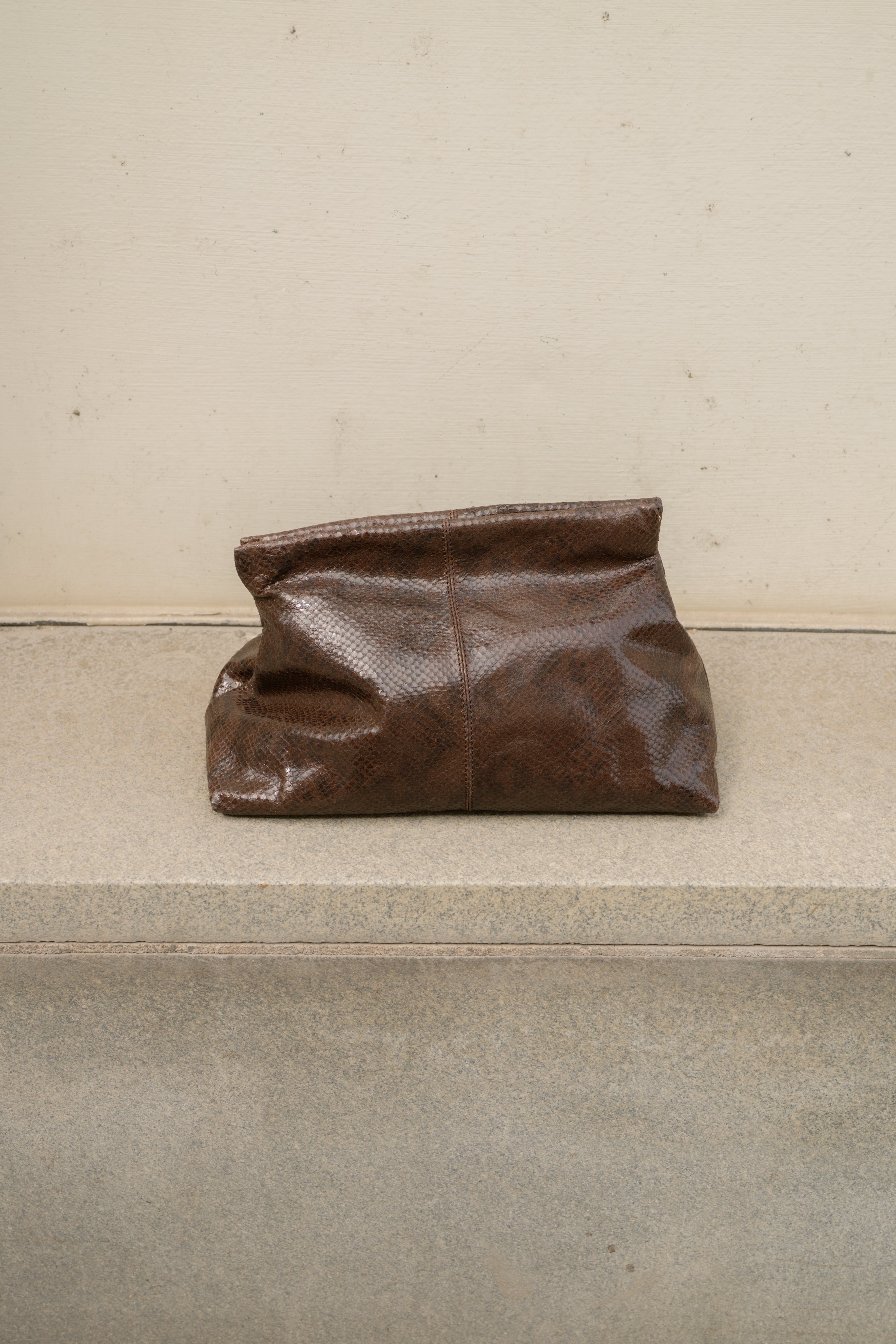 Clay Clutch Leather Chocolate Snake