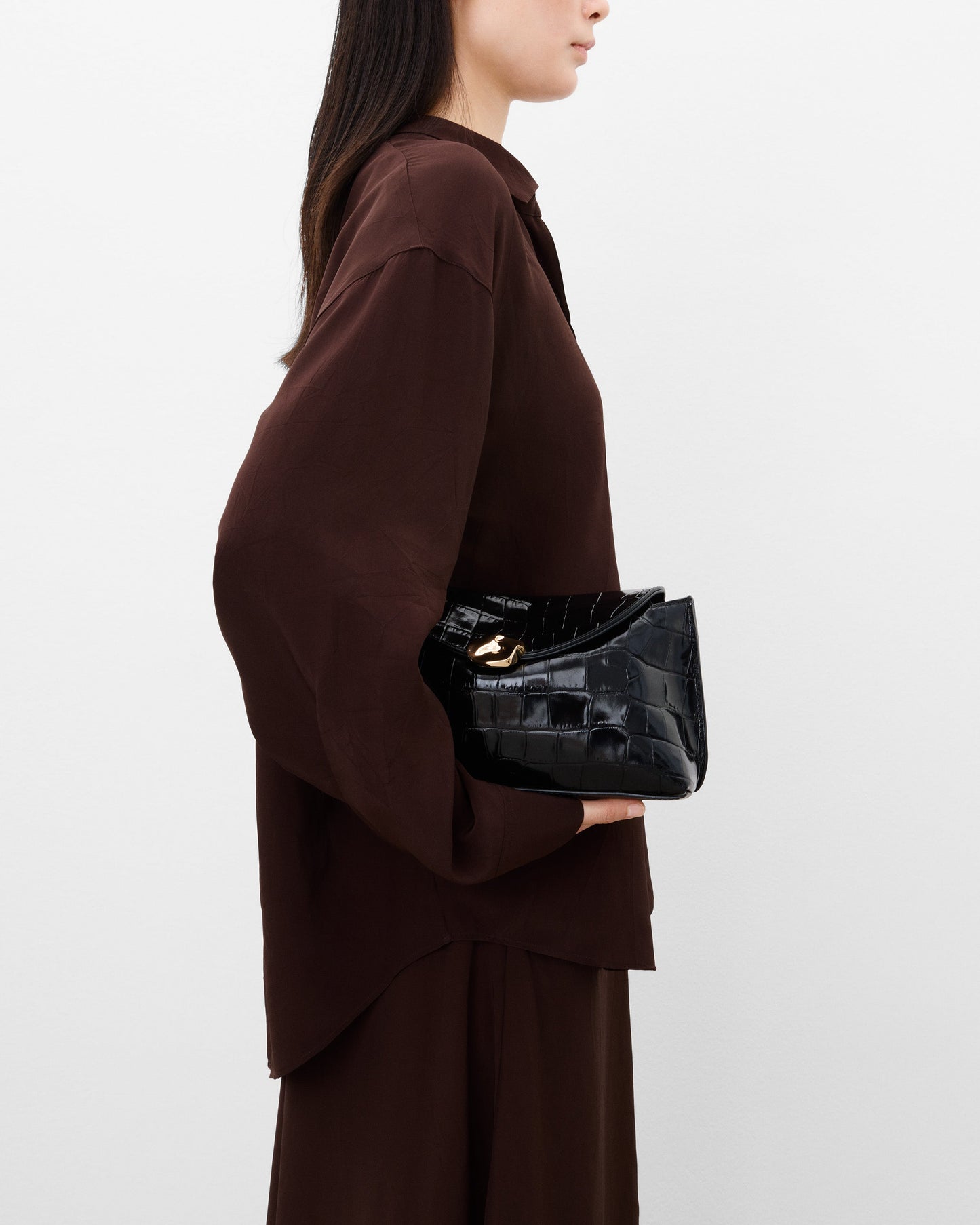 Hanna Clutch Leather Croco Black